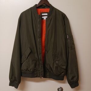 Olive Bomber Jacket | Size Large | Old Navy | Orange Lining